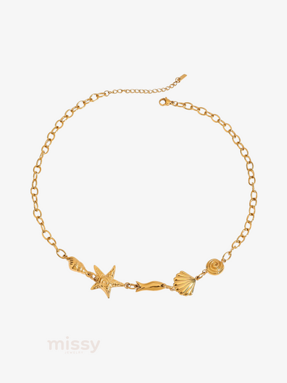 Golden Starfish Layered Necklace Set