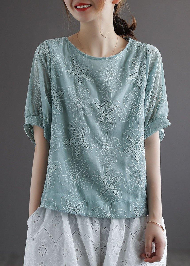 Blue Embroidered Summer Blouses Half Sleeve