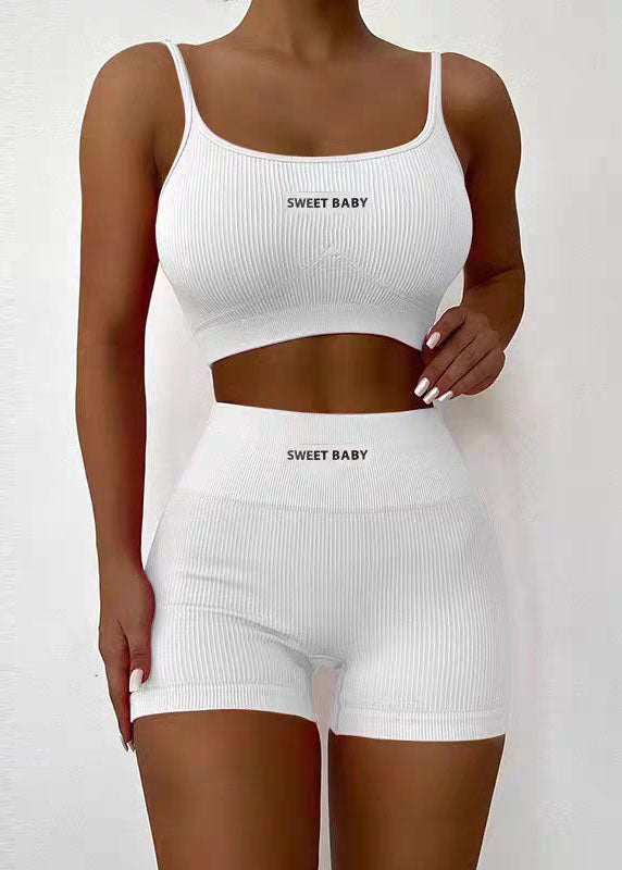 Rose Sports Bra Tank Top Shorts Set