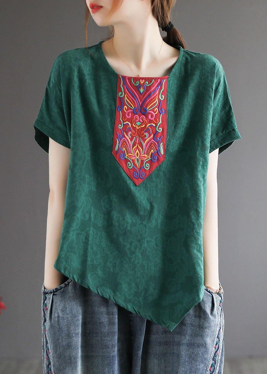 Italian Yellow Retro Embroidered Summer Shirt Short Sleeve