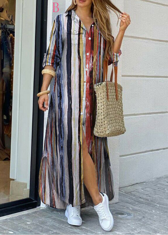 Peter Pan Collar Print Button Cotton Shirts Dress Spring
