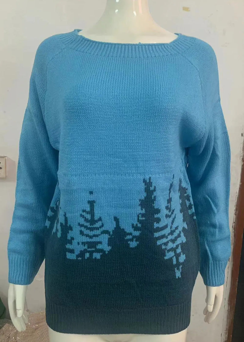 Peacock Blue O Neck Cozy Knit Sweaters Fall