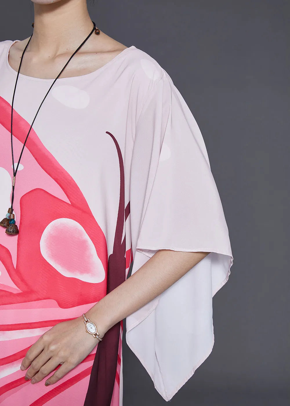 Pink Oversized Print Chiffon Vacation Dresses Summer