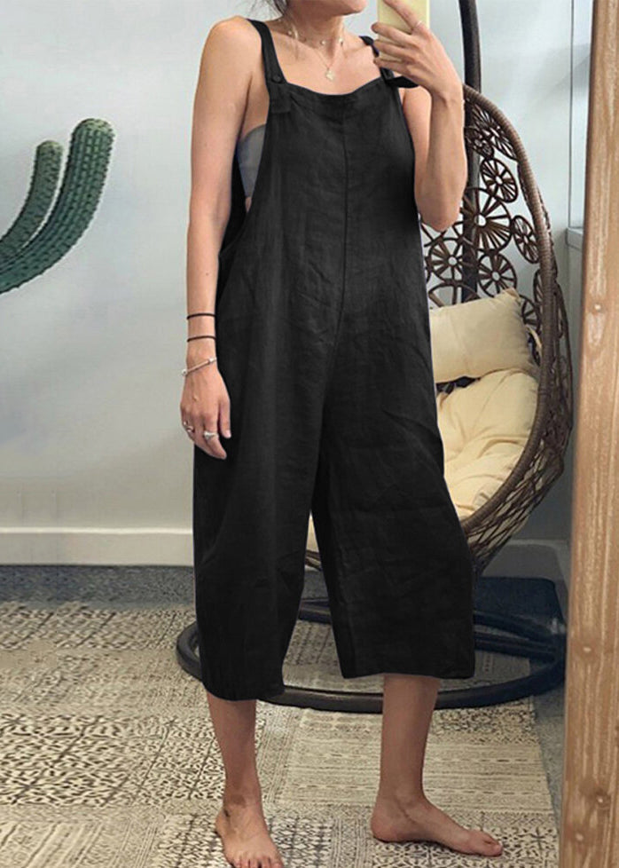 French Yellow High Waist Cotton Jumpsuits Sleeveless