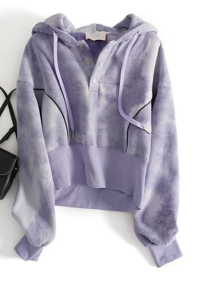 Grey Tie Dye Drawstring Hooded Sweatshirts Top Fall