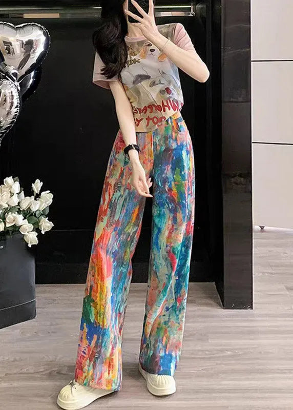 Handmade Tie Dye Top and Wide Leg Jeans Two Piece Set Summer