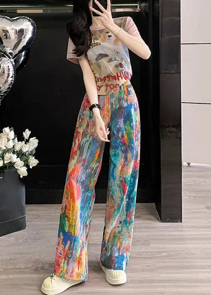 Handmade Tie Dye Top and Wide Leg Jeans Two Piece Set Summer