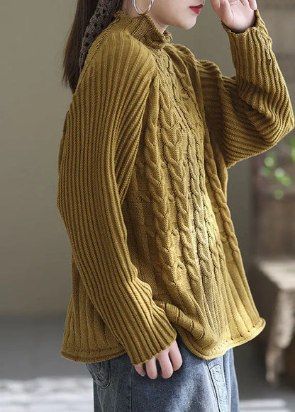 Yellow Turtle Neck Warm Knit Sweaters Winter