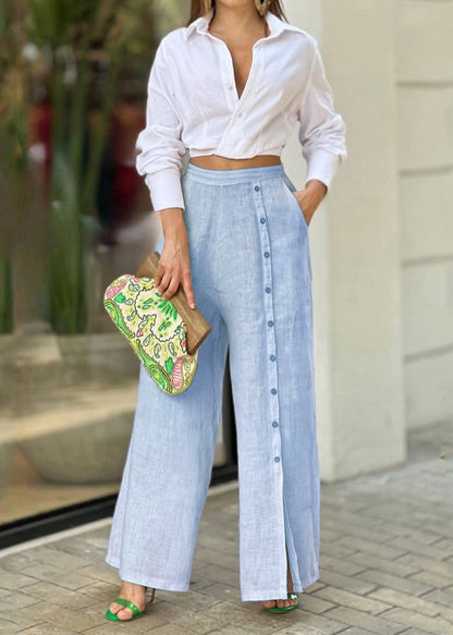 Blue Tops and Pants Cotton Two Pieces Set Summer