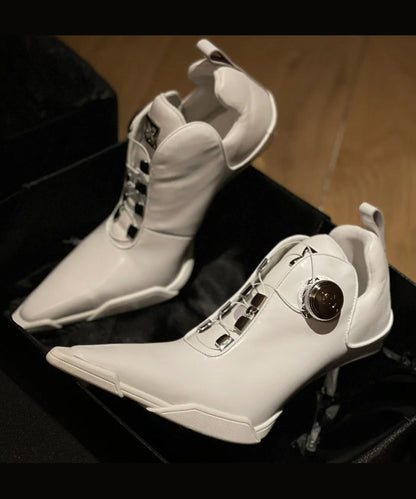 Style Silver Splicing High Heel Boots Pointed Toe