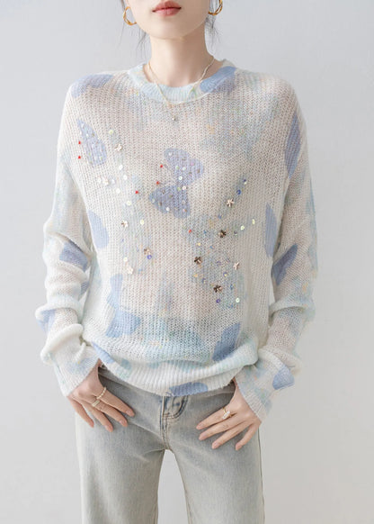 New Stylish O Neck Sequins Knit Top Spring