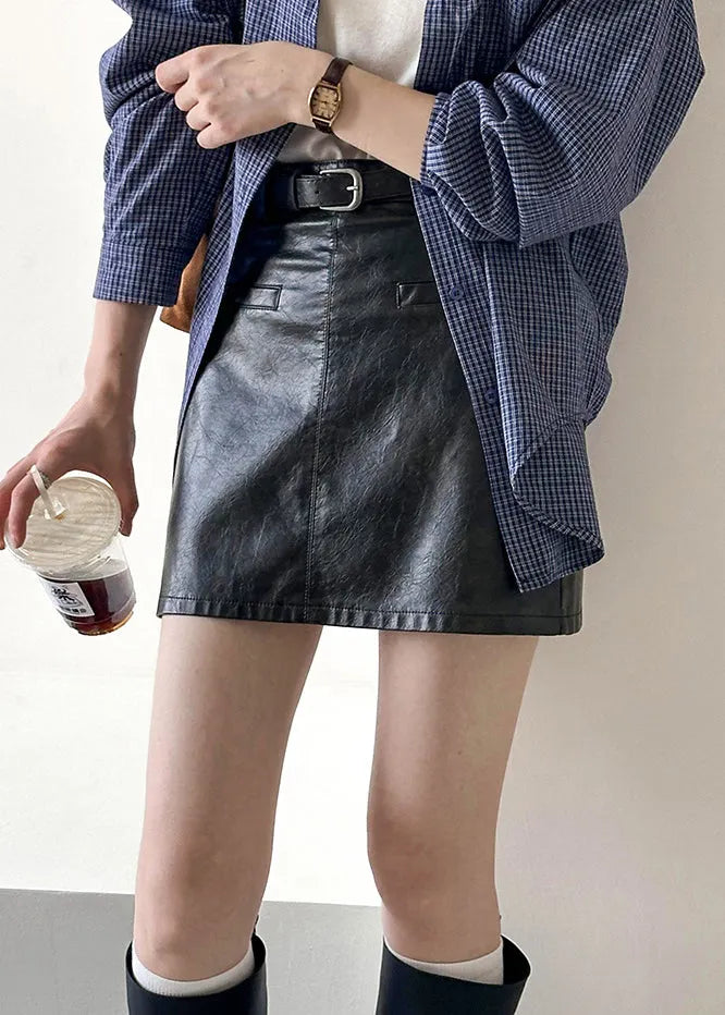 Black Zippered Faux Leather Skirt High Waist