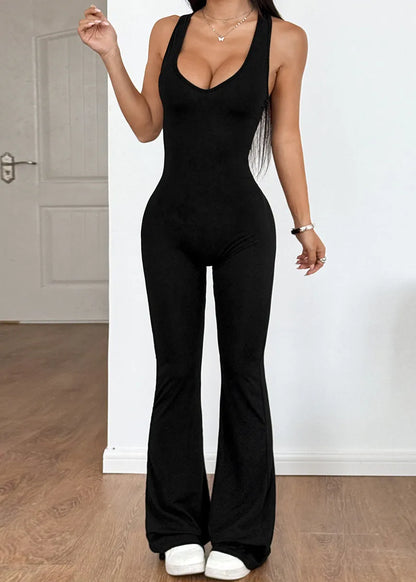 European and American Black Backless Jumpsuit Summer