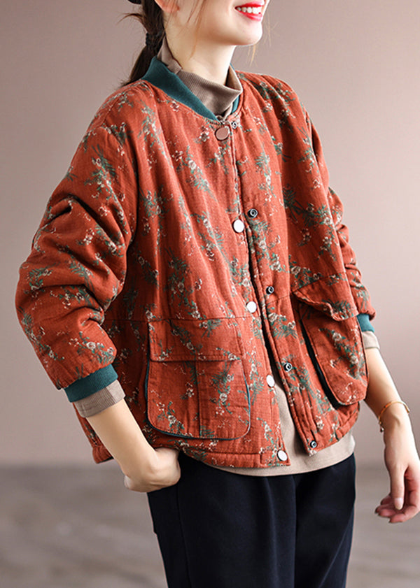 Orange Pockets Patchwork Fine Cotton Filled Winter Coats