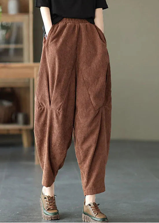 Italian Red Pockets Patchwork Corduroy Pants Trousers Spring