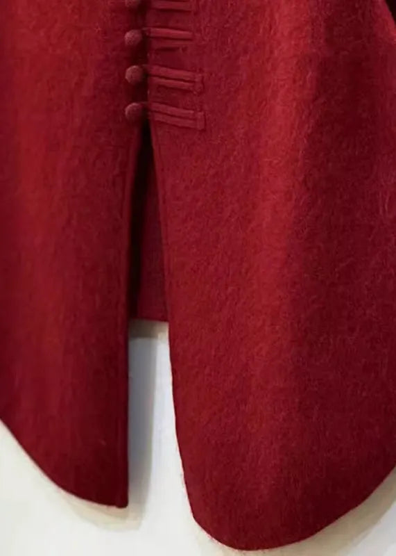 Red Chinese Button Side Open Knit Vests Winter