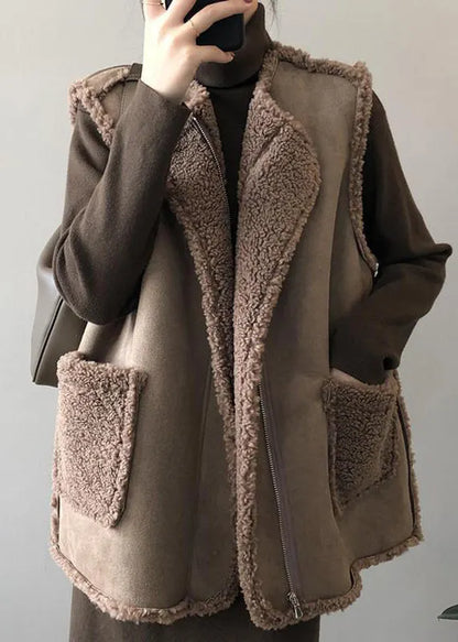 Boutique Coffee Wear on Both Sides Faux Fur Vest Winter