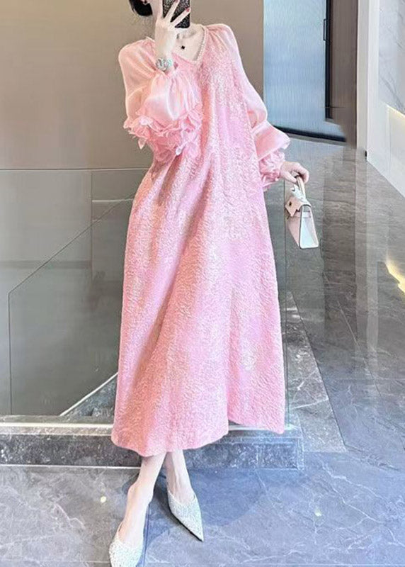 Pink Patchwork Long Dress V Neck Spring