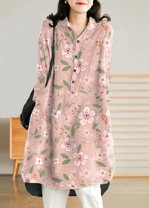 Jade Blue-flower Linen Linen Shirt Dress