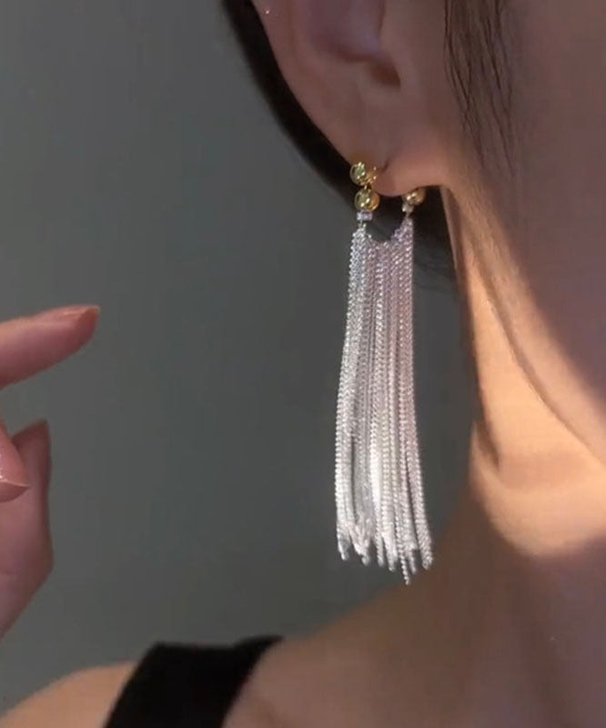 Silk Sterling Silver Tassel Drop Earrings