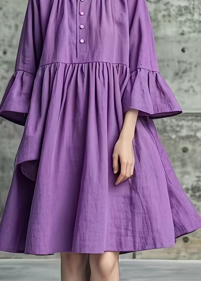 Purple Oversized Cotton Mid Dresses Flare Sleeve