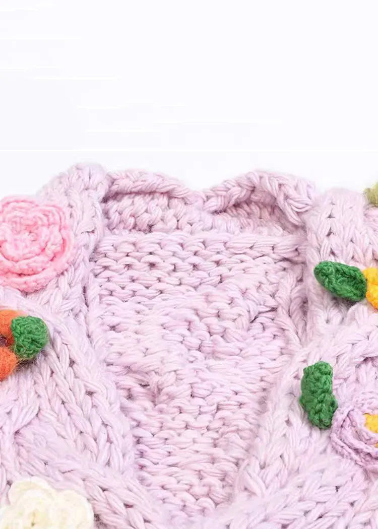 Purple V Neck Button Cozy Knit Cardigans Winter