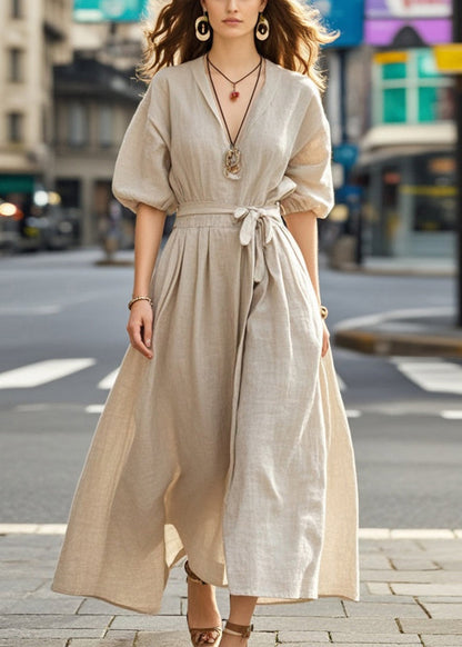Apricot Tie Waist Exra Large Hem Cotton Dress Summer