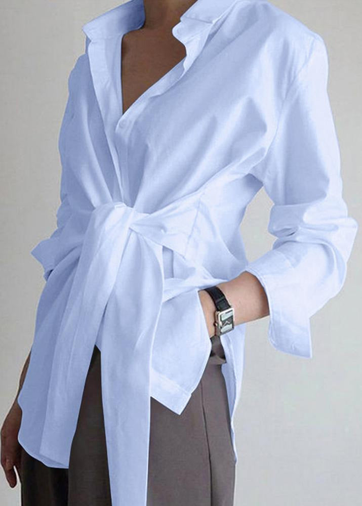White Peter Pan Collar Lace Up Cotton Shirts Spring