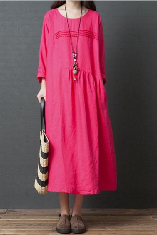 Korea Style Loose Linen Maxi Dresses for