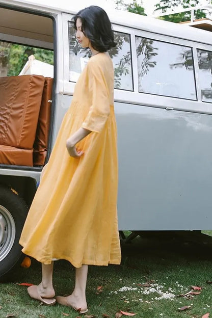 Summer Thin Linen Loose Dresses Outfits