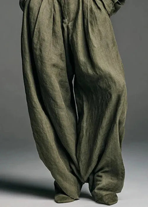 Army Green Button Pockets Shirts and Pants Two Piece Set Spring