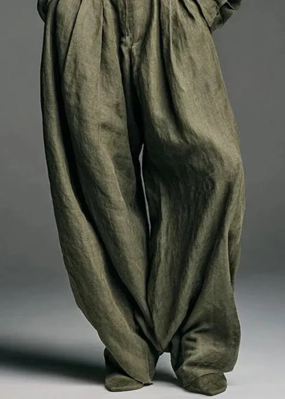 Army Green Button Pockets Shirts and Pants Two Piece Set Spring