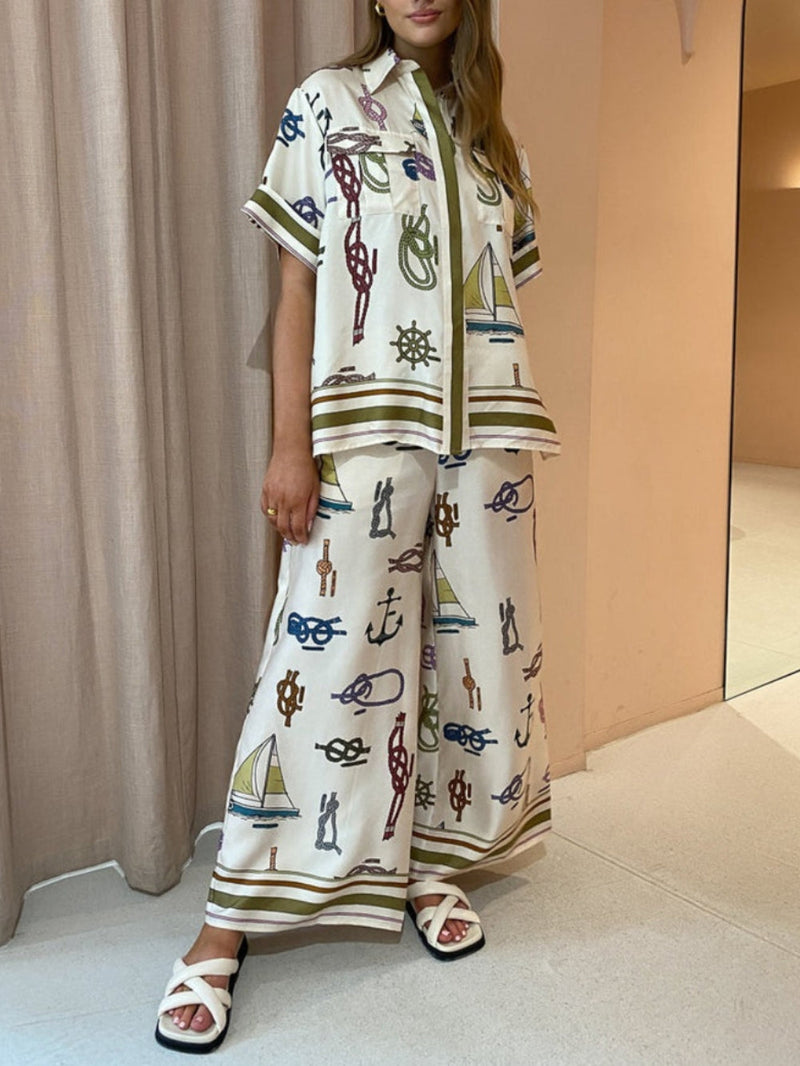 Nautical Hand-drawn Motifs Pants