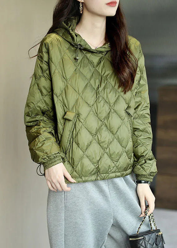 Green Hooded Drawstring Pockets Fine Cotton Filled Sweatshirts Top Winter