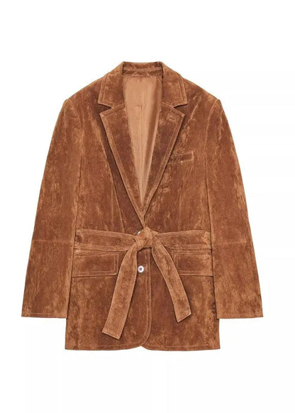 Italian Caramel Peter Pan Collar Lace Up Coats Fall