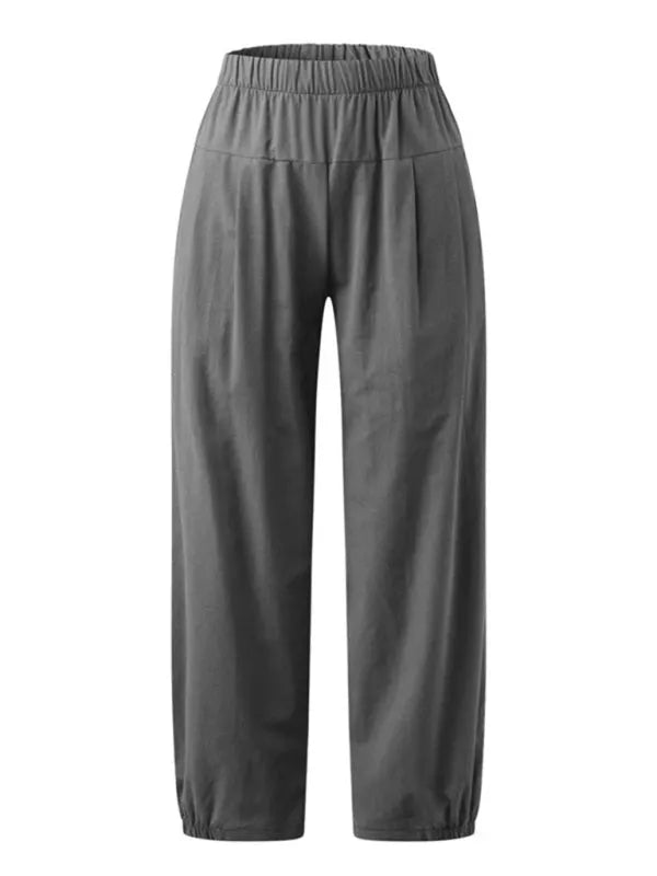Loose Harem Pants High Waist Cotton Linen Cropped Pants Wide Leg Pants