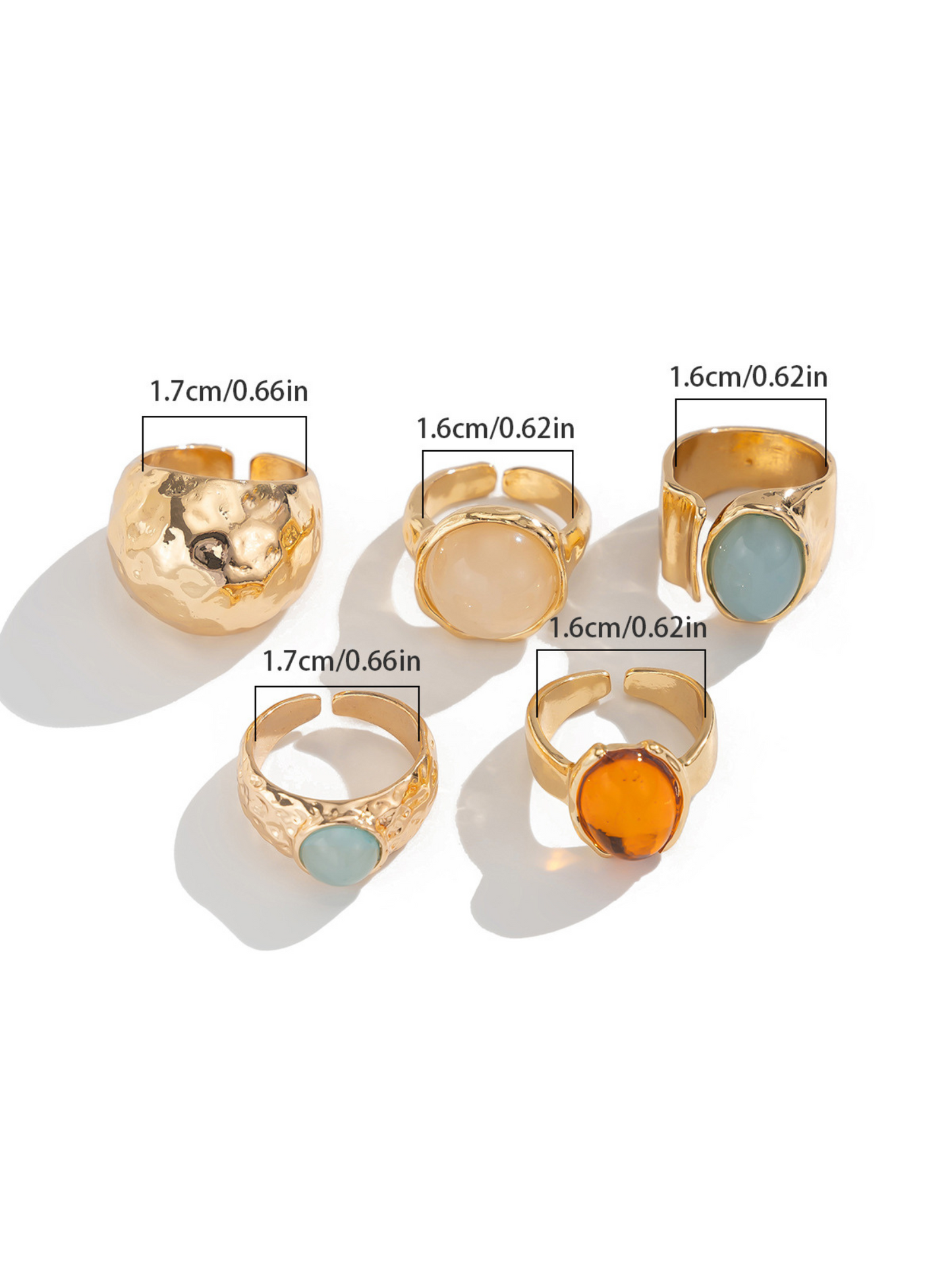 5-piece Adjustable Gemstone Ring Set