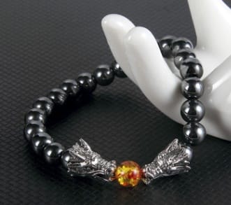 Obsidian Twin Dragon Guardian Bracelet