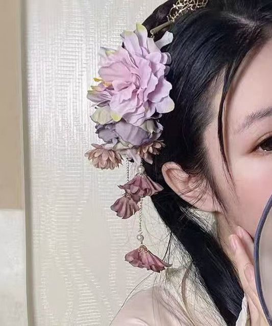 Rainbow Tulle Peony Tassel Hairpin