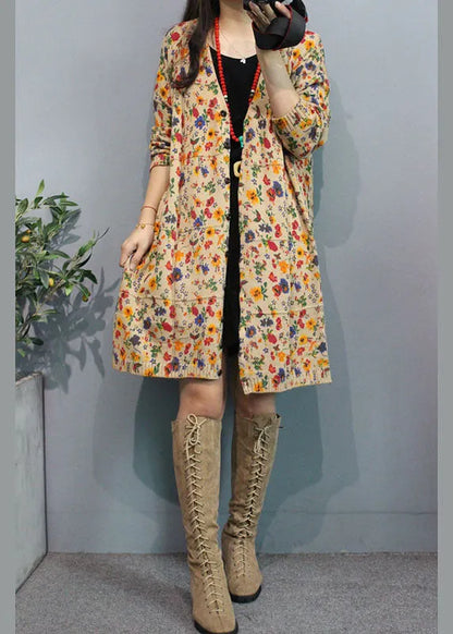 Organic Apricot V Neck Print Button Fall Sweater Cardigans