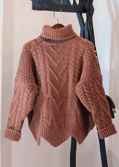 Skin Red Turtleneck Low High Design Knit Sweater Spring
