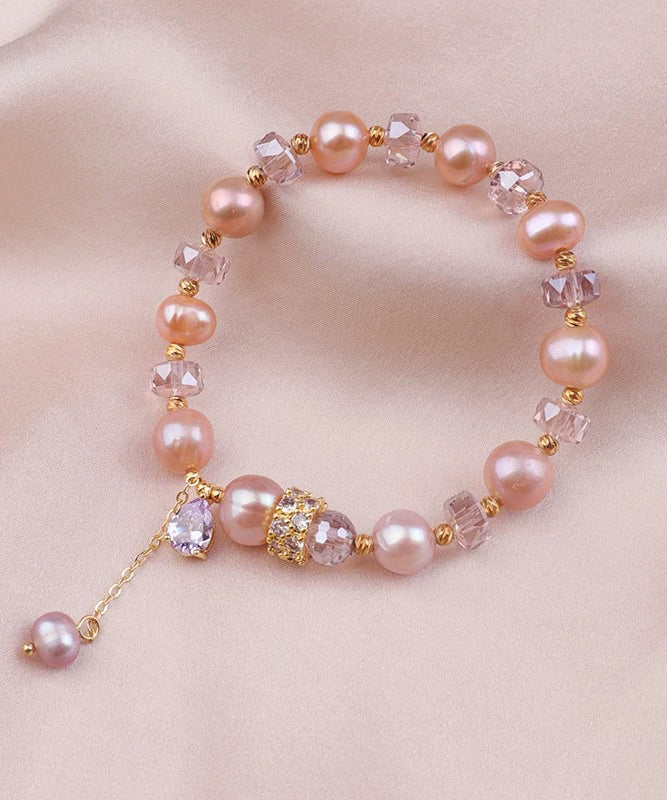Rose Gold Alloy Pearl Crystal Beading Tassel Charm Bracelet