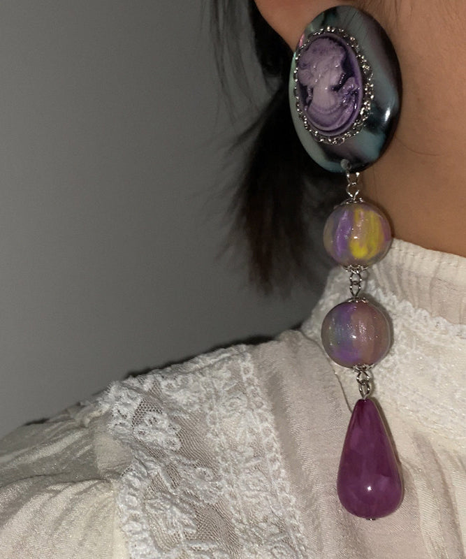 European and American Style Purple Relief Acrylic Drop Earrings