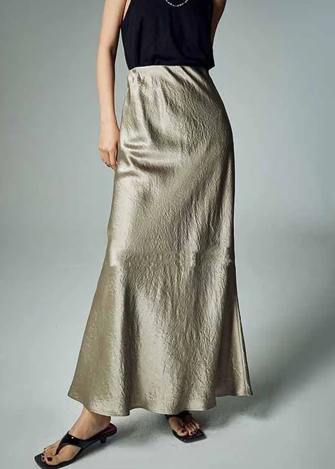 Simple Grey High Waist Silk Skirt Summer