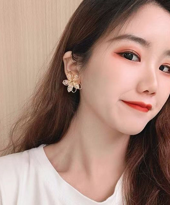 Gold Sterling Silver Alloy Crystal Stud Earrings