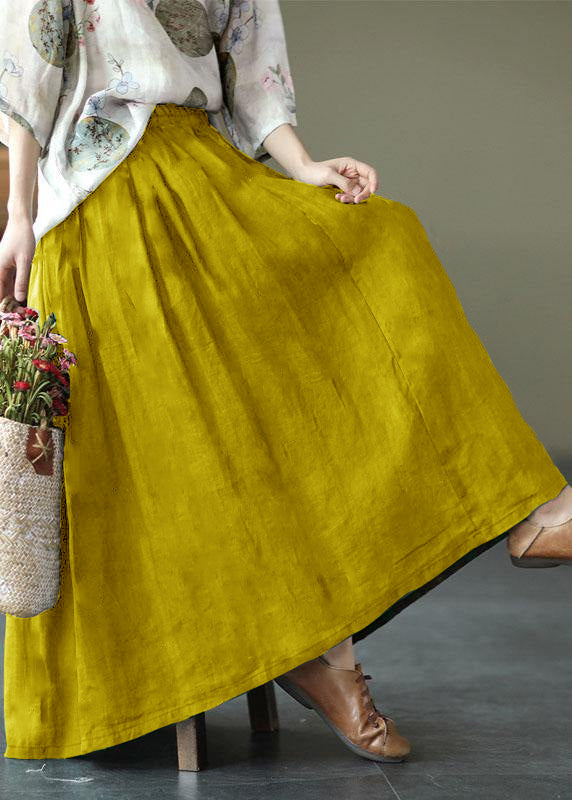 Red Print Ramie Elastic Waist Skirt