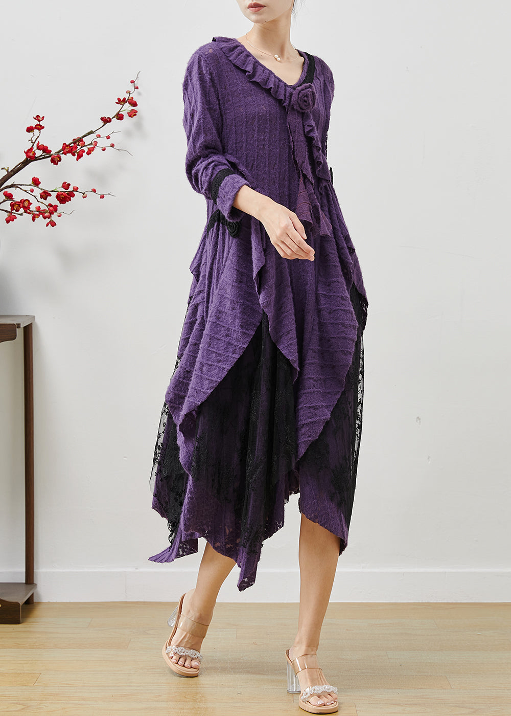 Lavender Asymmetrical Cotton Long Dresses Fall