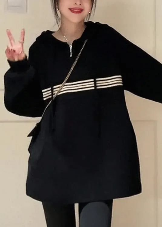 Apricot Hooded Zippered Pockets Sweatshirt Fall