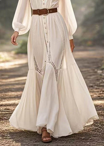 White Cinched Hollow Out Party Dress Spring