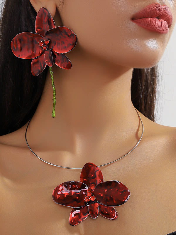 Flower Shape Shiny Split-joint Earrings Accessories + Necklaces Accessories Three Pieces